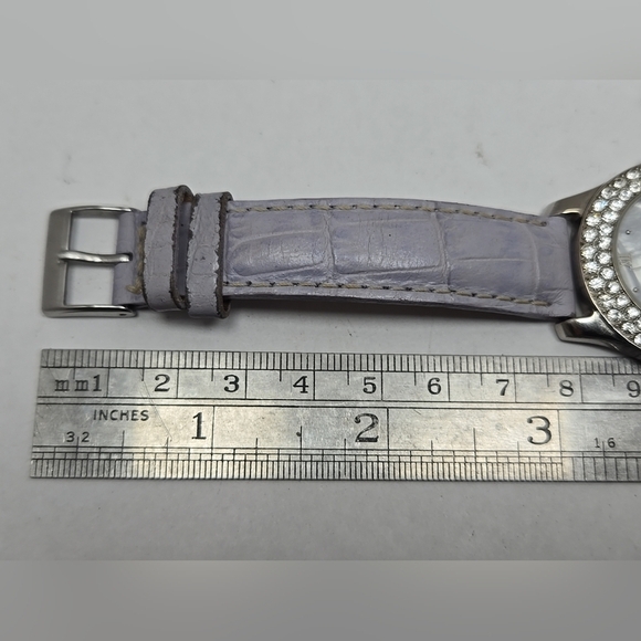 Womens Gruen Pave Crystal Lavender Watch Silver MOP Purple Leather New Battery - Picture 8 of 12